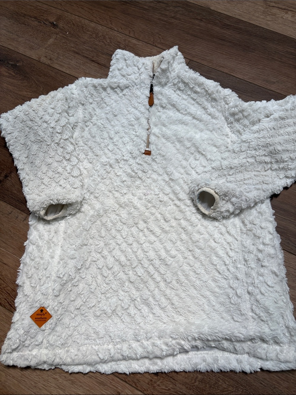 Simply Southern White Ivory Cream Plush Sherpa Quarter-Zip Turtleneck